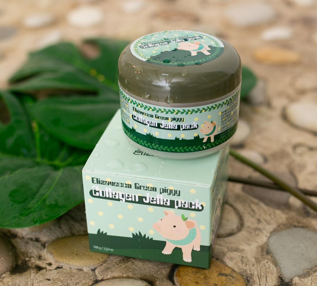 Натуральная Корейская зеленая коллагеновая маска для лица Elizavecca Green Piggy Collagen Jella Pack купить в Москве и Московской области