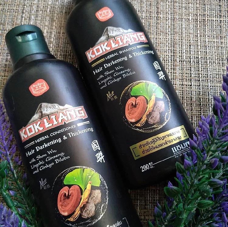 Натуральный шампунь и кондиционер от выпадения для темных волос Kokliang Hair Darkening & Thickening 200 мл. Таиланд косметика в москве